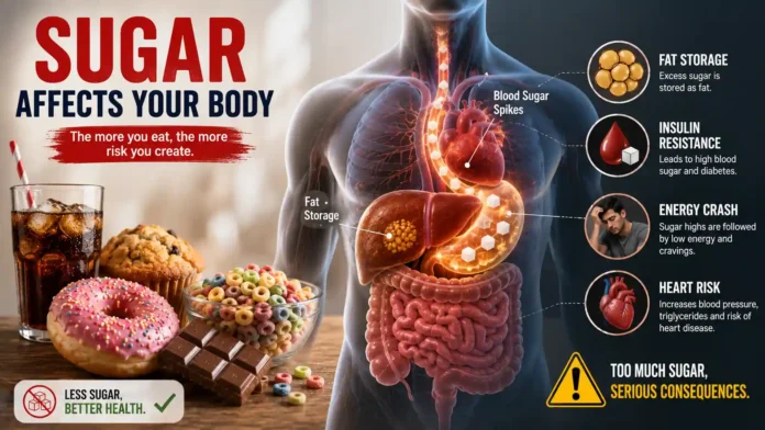 How sugar affects your body through blood sugar spikes, fat storage, and insulin resistance