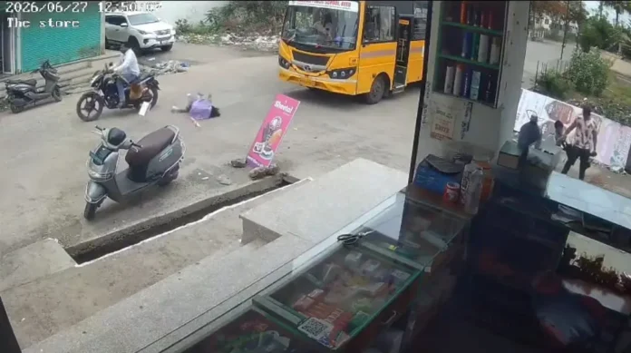 CCTV footage showing a Beed school girl hit by motorcycle after getting off a school bus in Maharashtra.