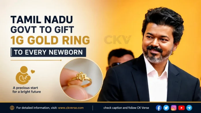 Tamil Nadu Gold Ring Scheme 2026 giving a 1-gram gold ring to eligible newborns under Thaaimaaman Thanga Mothira Thittam