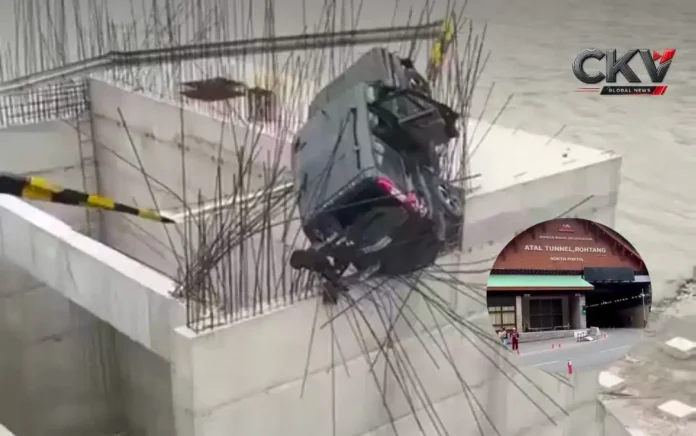 Atal Tunnel accident near North Portal where a Mahindra Scorpio fell onto an under-construction bridge