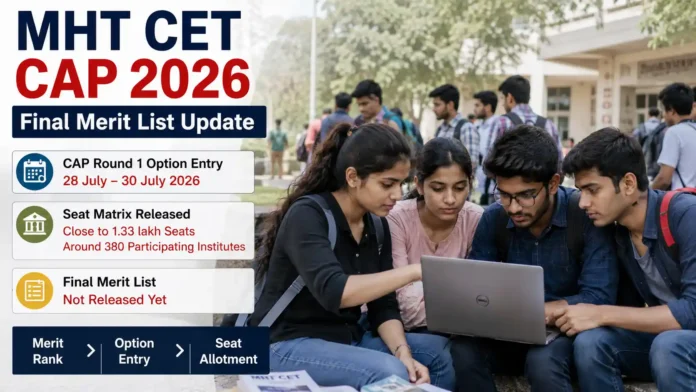 MHT CET Final Merit List 2026 delayed update with CAP Round 1 option entry dates and seat matrix for BE BTech admissions